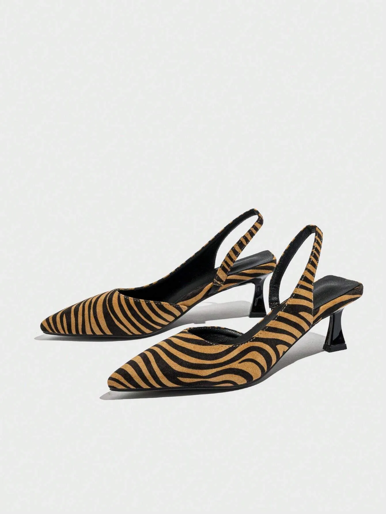 2024 New Autumn Fashion Pointed Toe Backstrap Zebra Print Quality Mid Heel Slip-On Leopard Print Backless