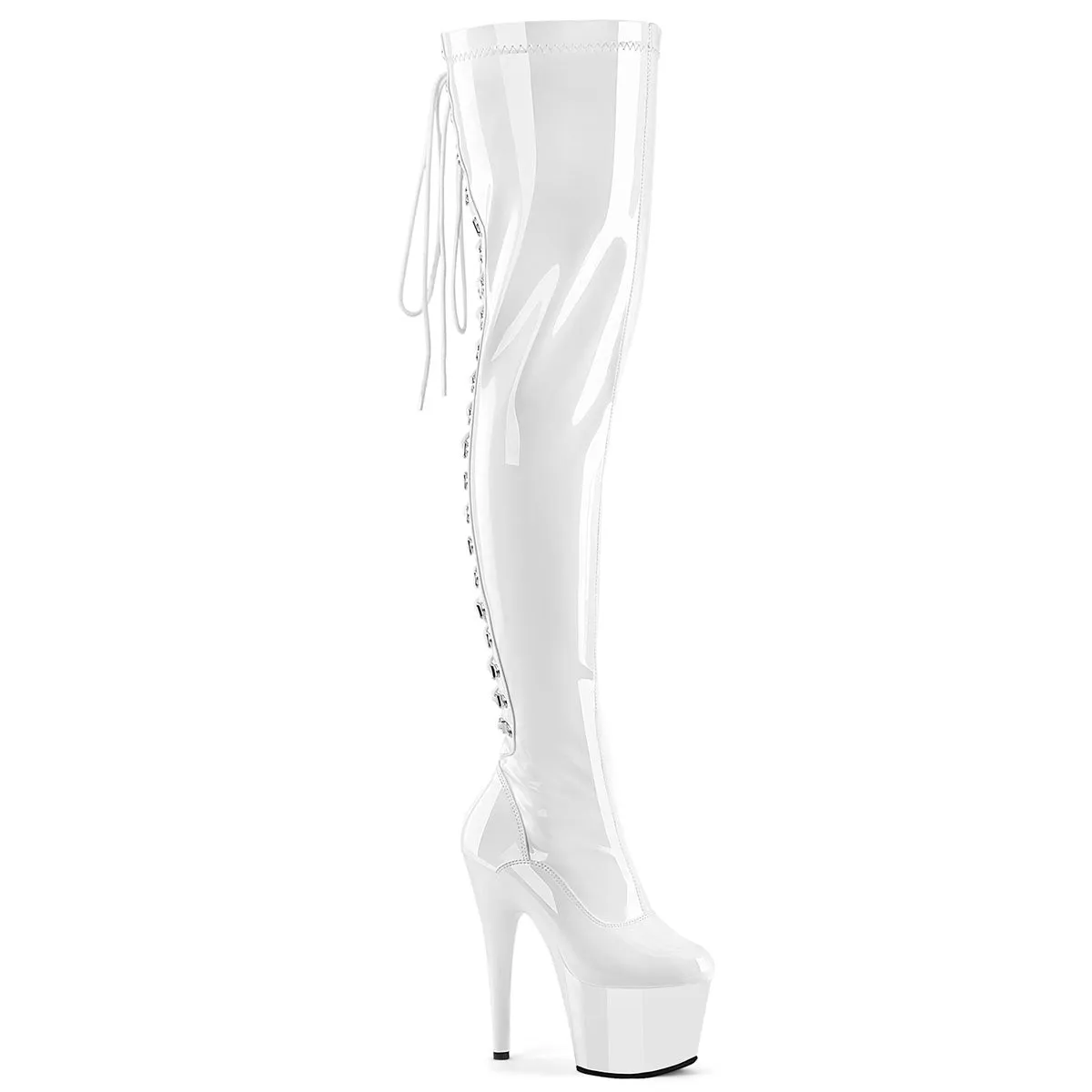 ADORE-3063 White Lace Up Back Sexy Thigh Boots