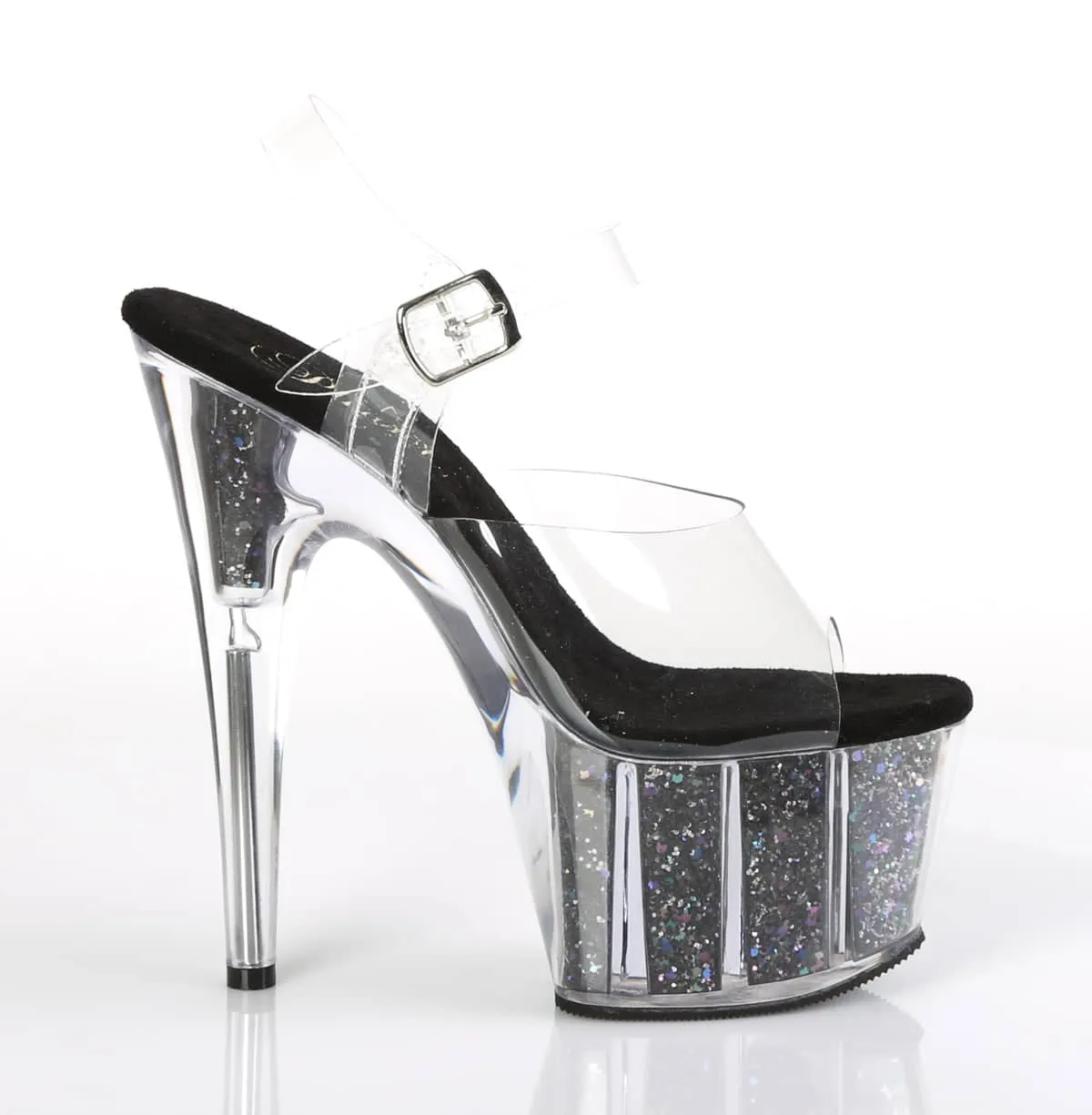 ADORE-708CG Clear & Black Ankle Peep Toe High Heel