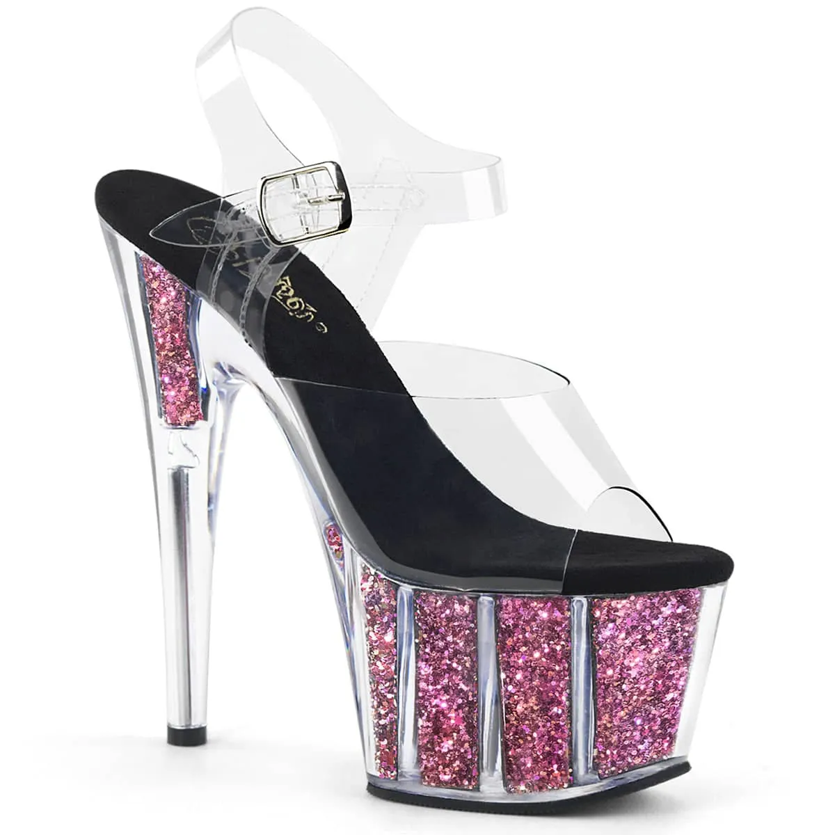 ADORE-708CG Clear & Black Ankle Peep Toe High Heel