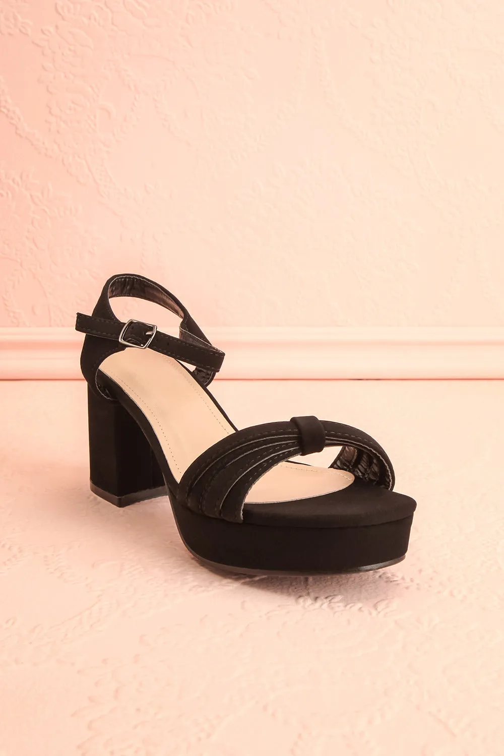 Aloisa Black | Faux Suede Heeled Sandals