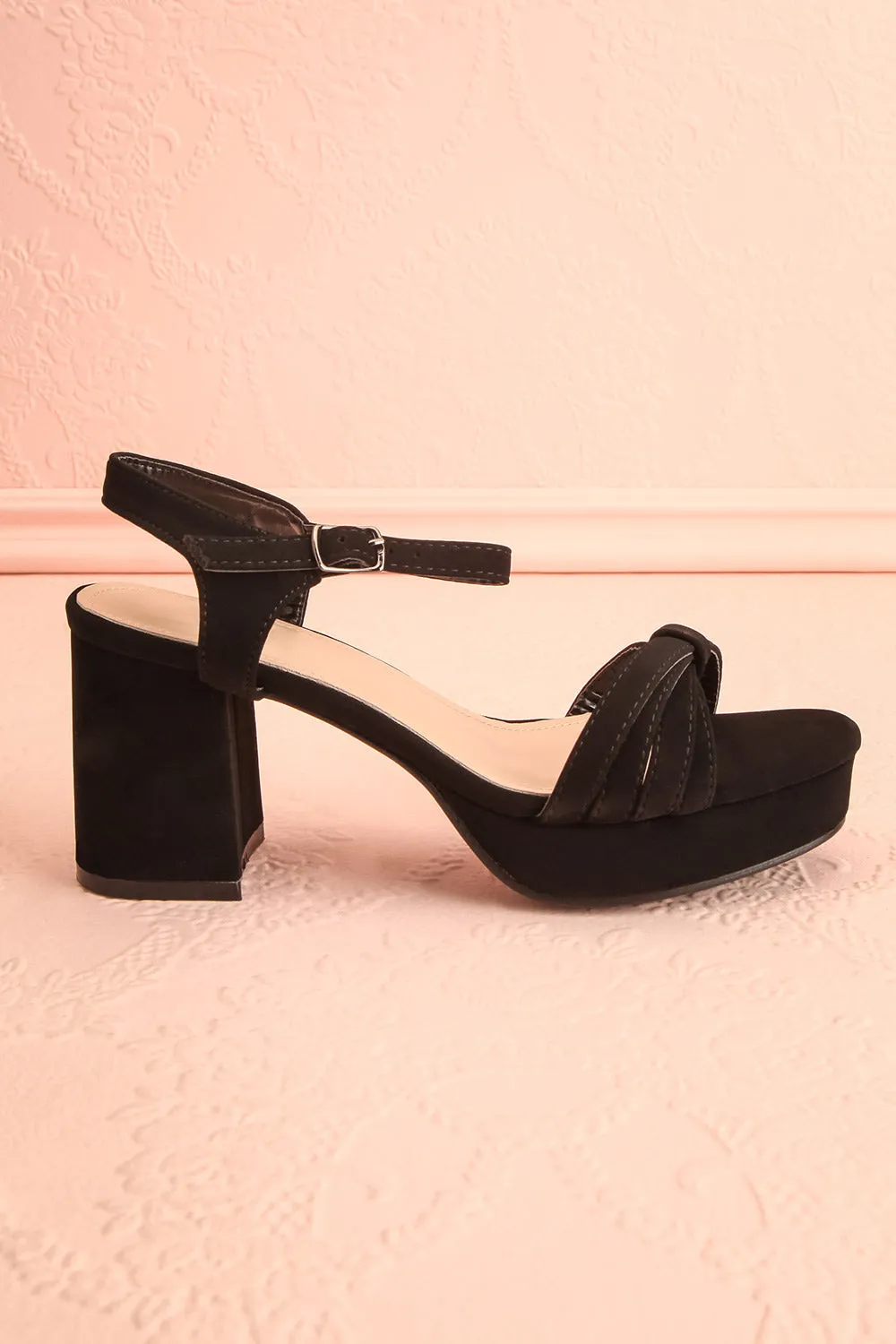 Aloisa Black | Faux Suede Heeled Sandals