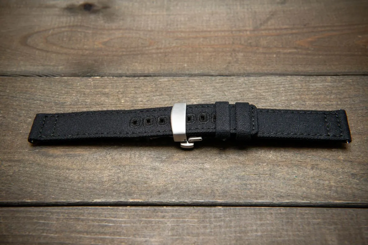 Army premium canvas watch strap, canvas watch band. Handmade in Finland - 19 mm, 20 mm, 21 mm, 22 mm. With a deployment clasp.