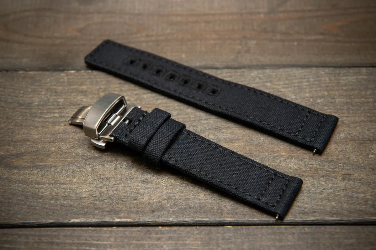 Army premium canvas watch strap, canvas watch band. Handmade in Finland - 19 mm, 20 mm, 21 mm, 22 mm. With a deployment clasp.