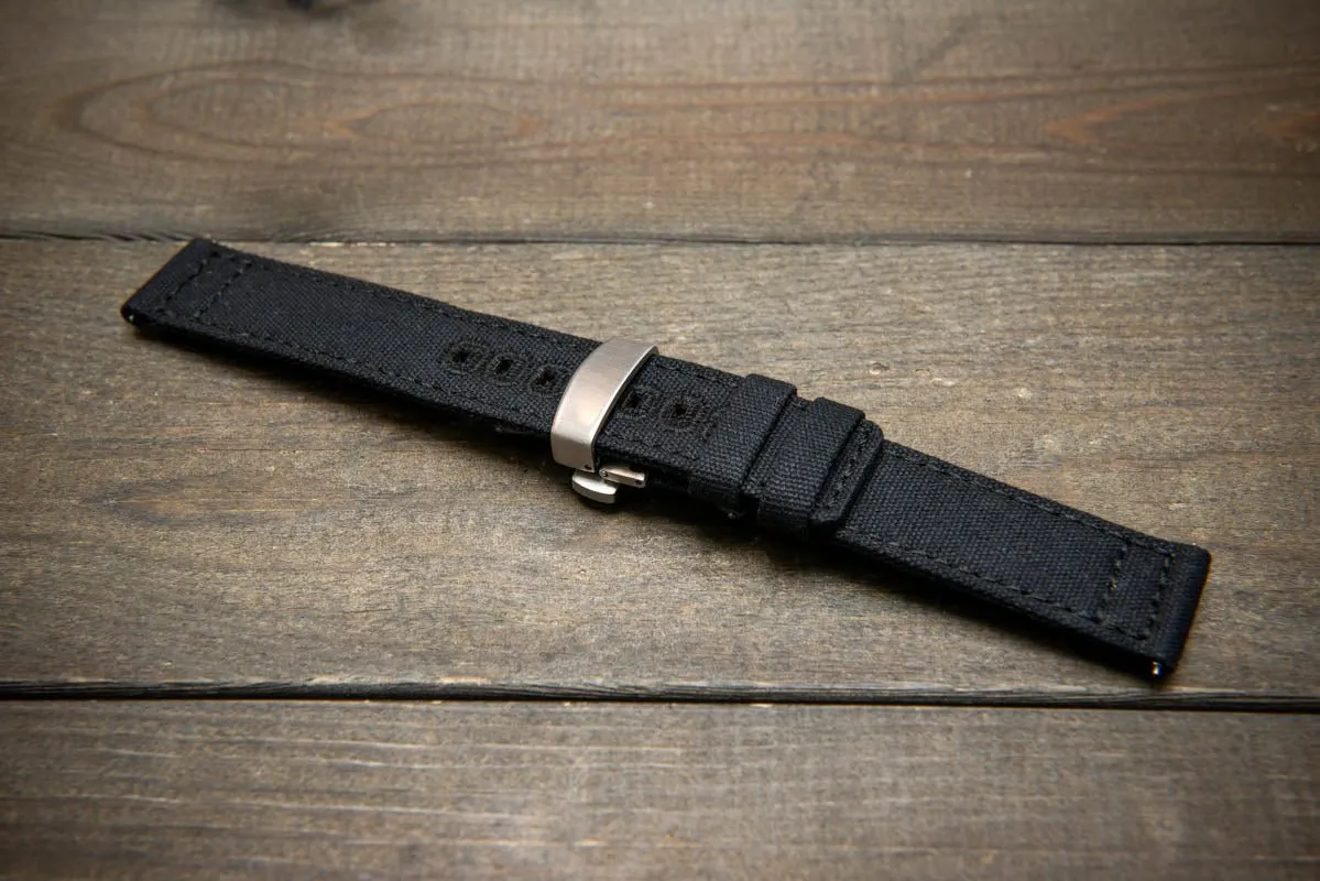 Army premium canvas watch strap, canvas watch band. Handmade in Finland - 19 mm, 20 mm, 21 mm, 22 mm. With a deployment clasp.