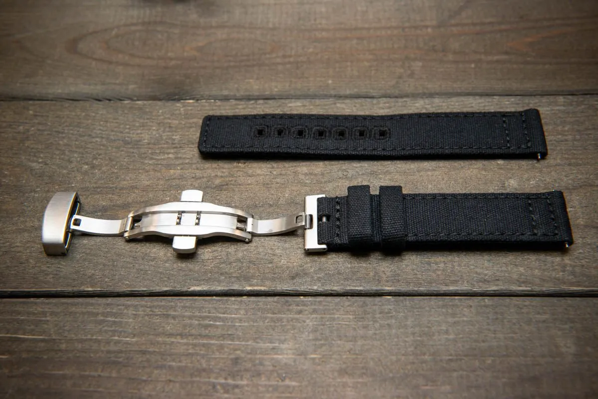 Army premium canvas watch strap, canvas watch band. Handmade in Finland - 19 mm, 20 mm, 21 mm, 22 mm. With a deployment clasp.