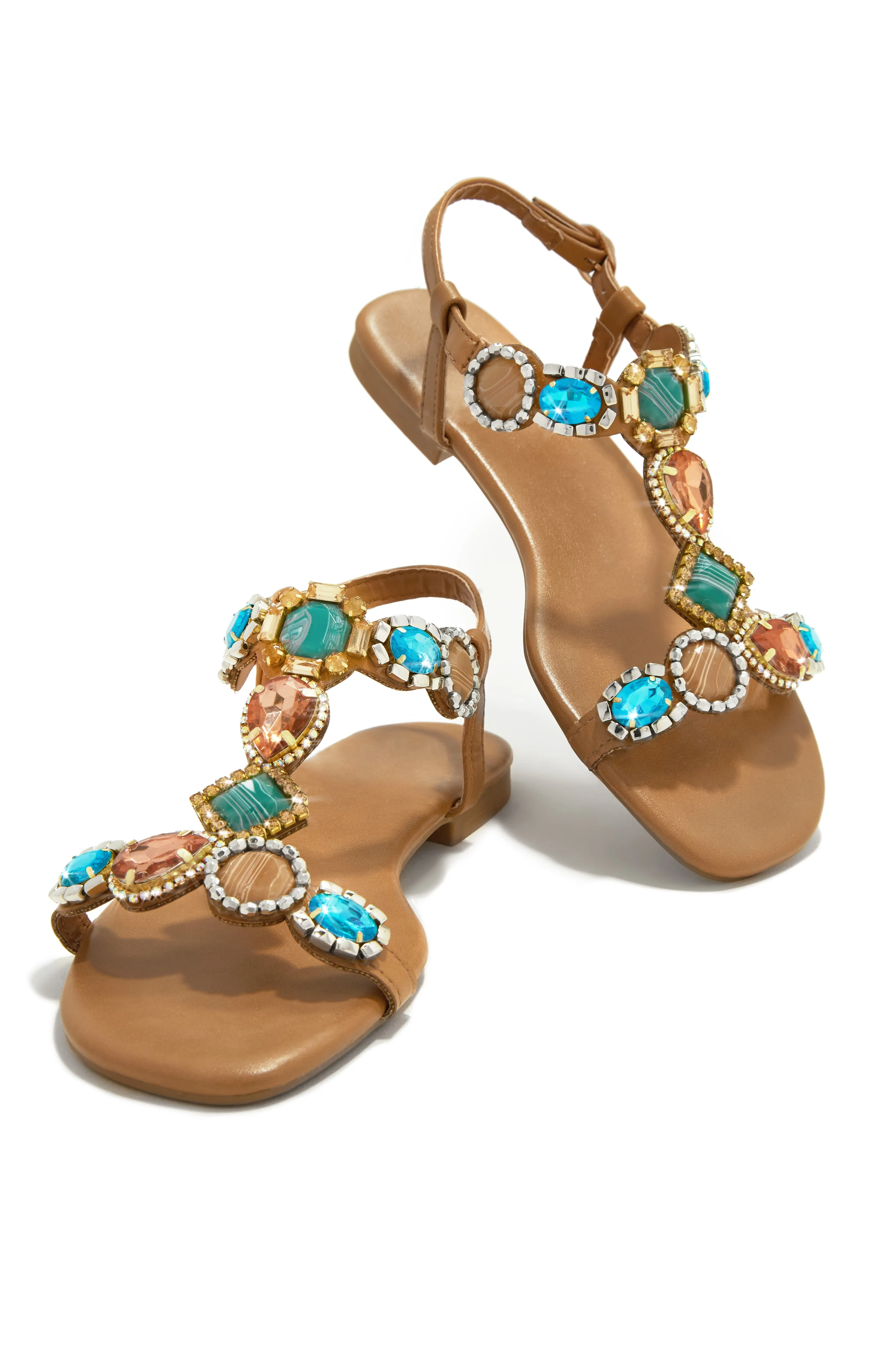 Aruba Sunset Stone Embellished Sandals - Nude