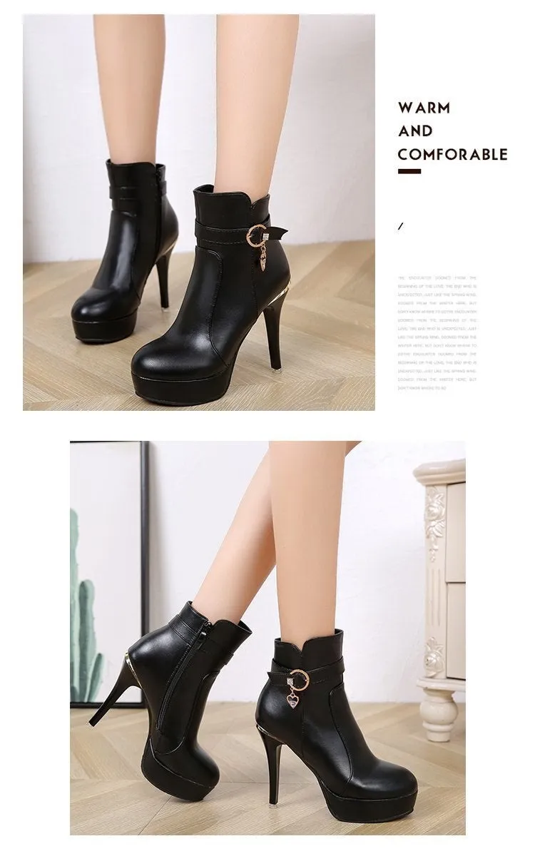 Autumn and Winter Women's High-Heeled Waterproof Platform Wedding Martin Boots