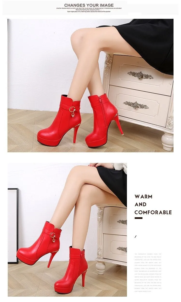 Autumn and Winter Women's High-Heeled Waterproof Platform Wedding Martin Boots