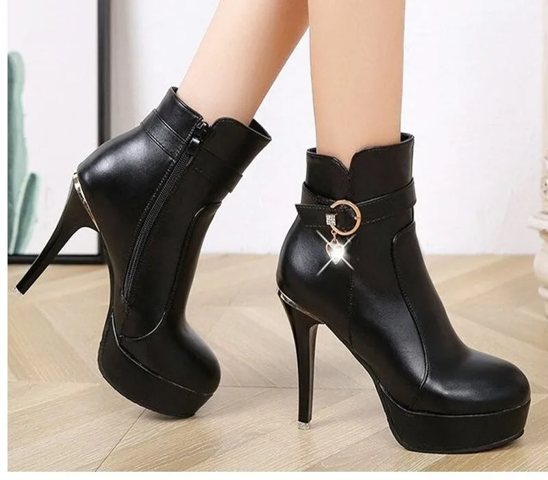 Autumn and Winter Women's High-Heeled Waterproof Platform Wedding Martin Boots