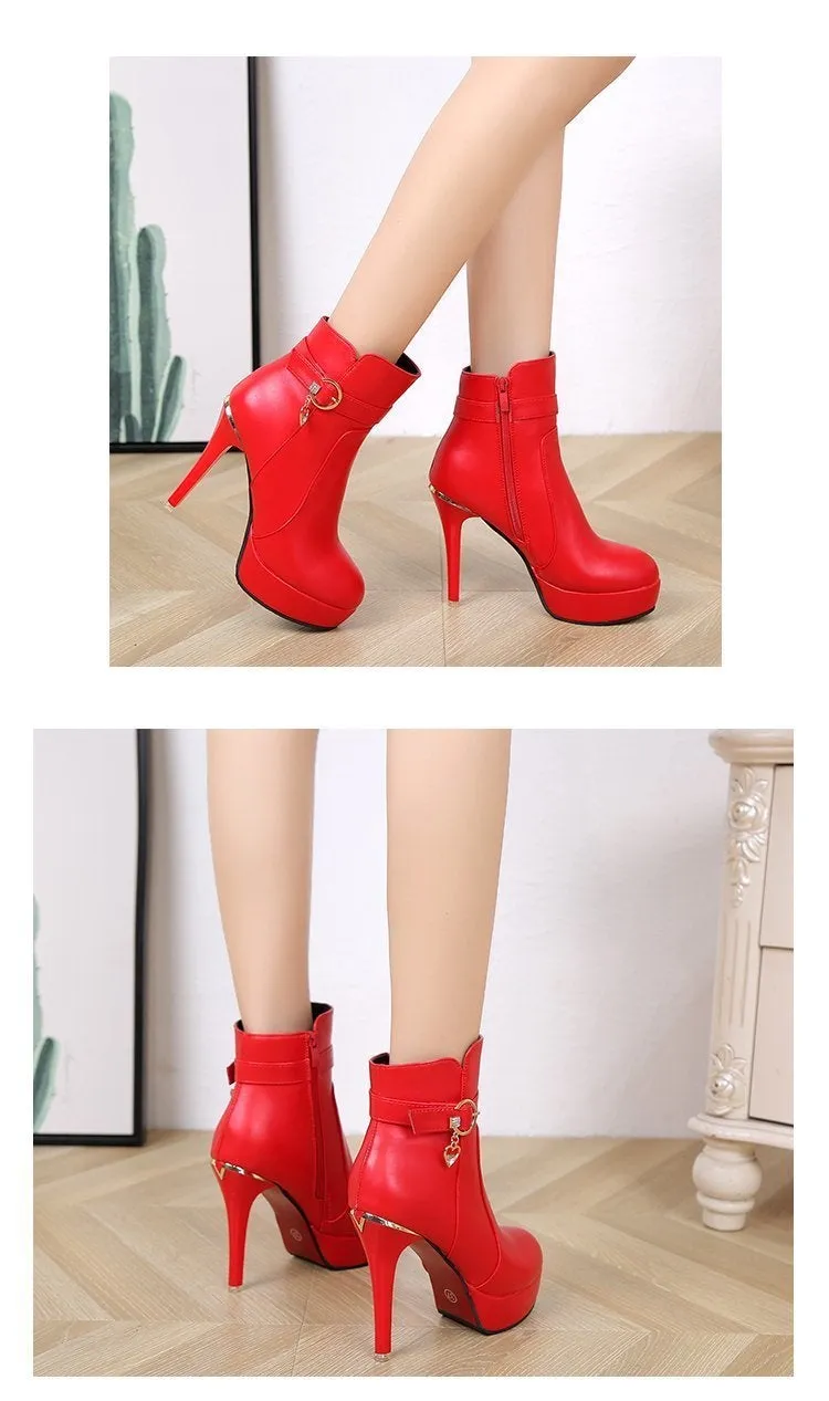 Autumn and Winter Women's High-Heeled Waterproof Platform Wedding Martin Boots