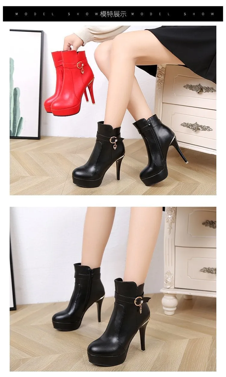 Autumn and Winter Women's High-Heeled Waterproof Platform Wedding Martin Boots