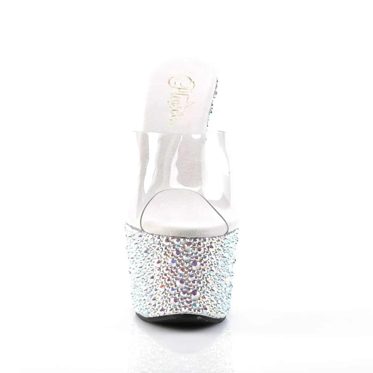 BEJEWELED-701MS Clear & Silver Peep Toe High Heel