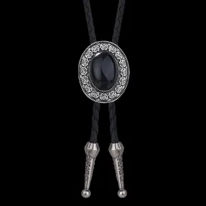 Black Stone Alloy Cowboy Bolo Tie