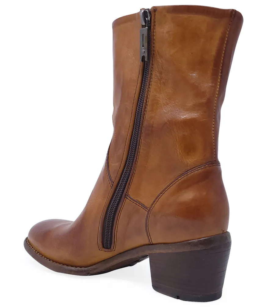 Brown Leather Mid Calf Boot