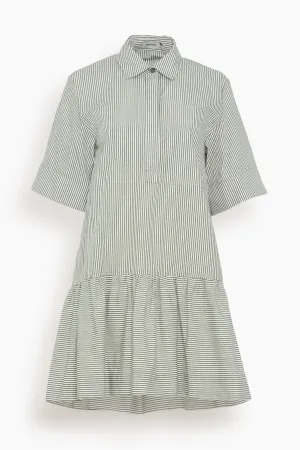 Cris Short Sleeve Shirt Dress in Army Green Stripes