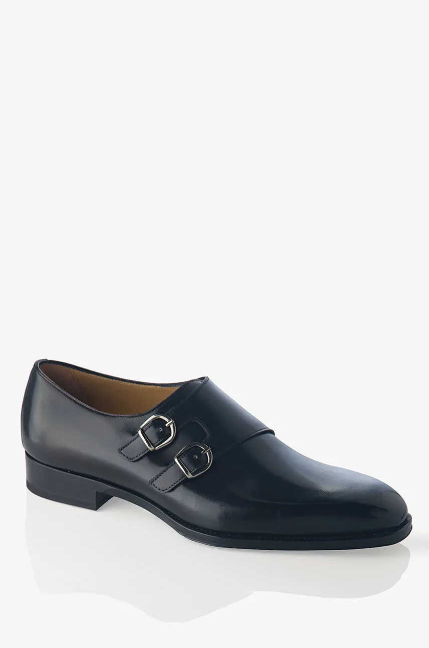 David August Leather Double Monk-strap Shoes in Nero Black