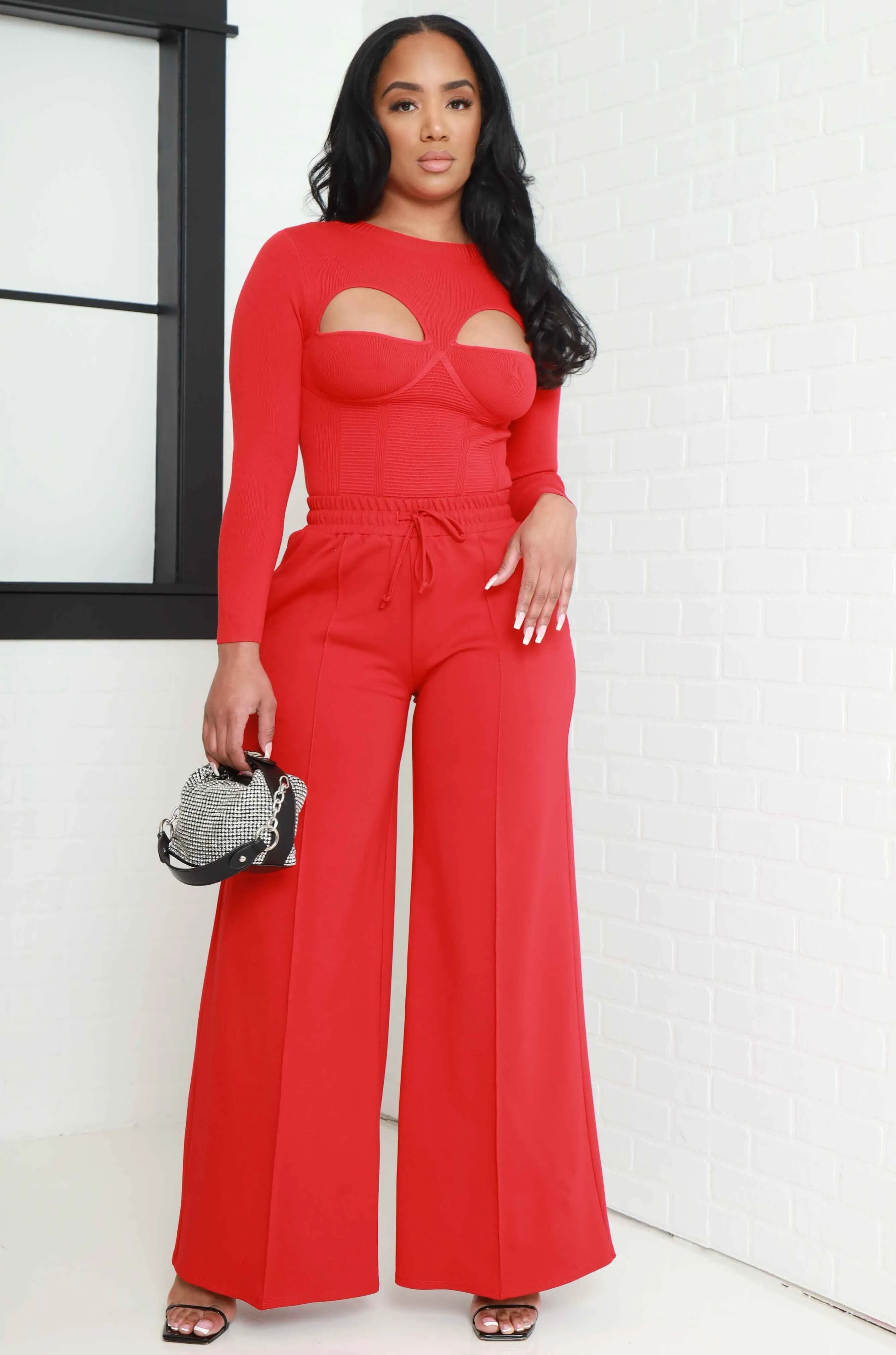 Day Off Wide Flare Pants - Red