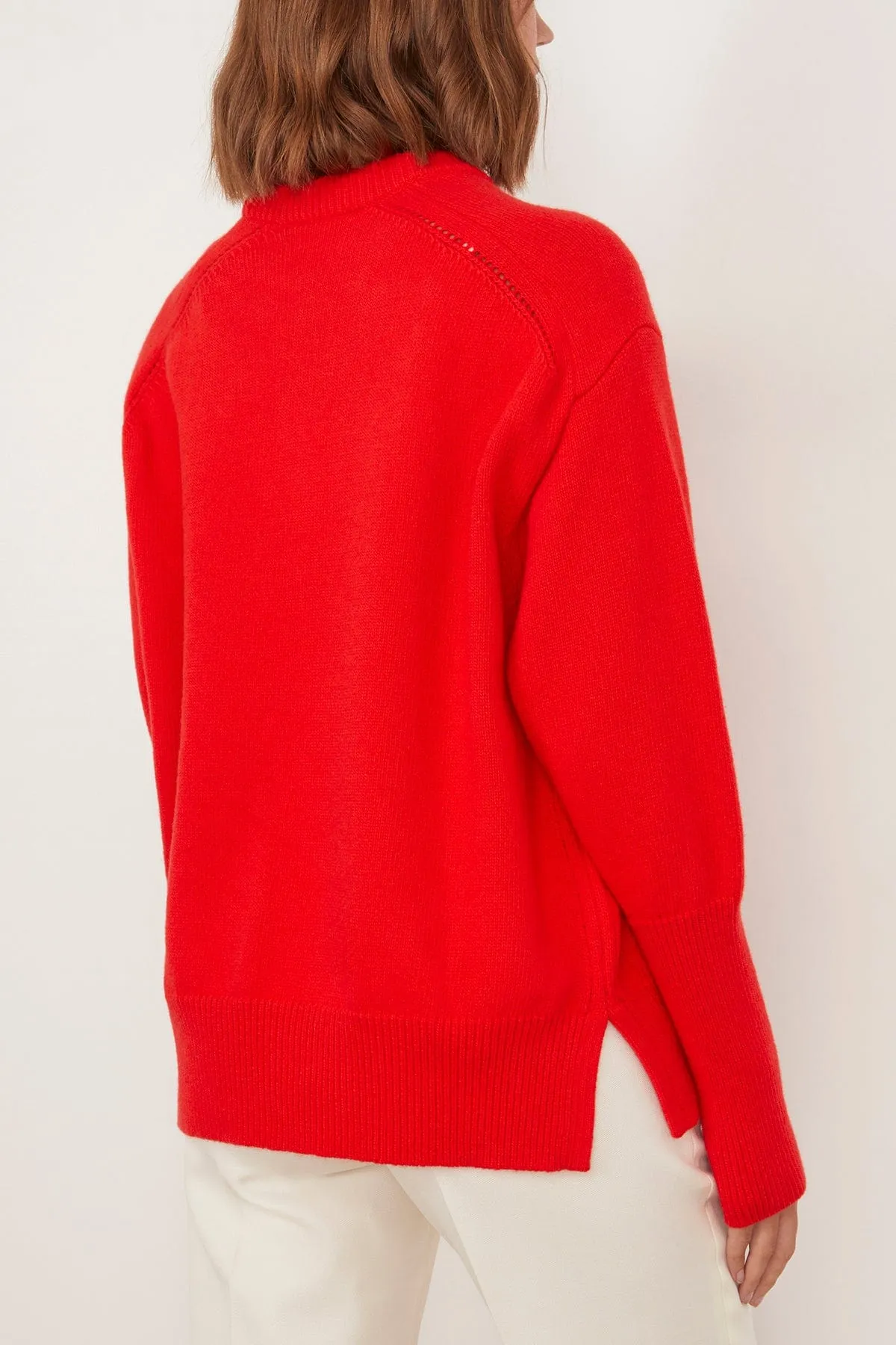 Fine Wool Knit Crew Neck Sweater in Scarlet