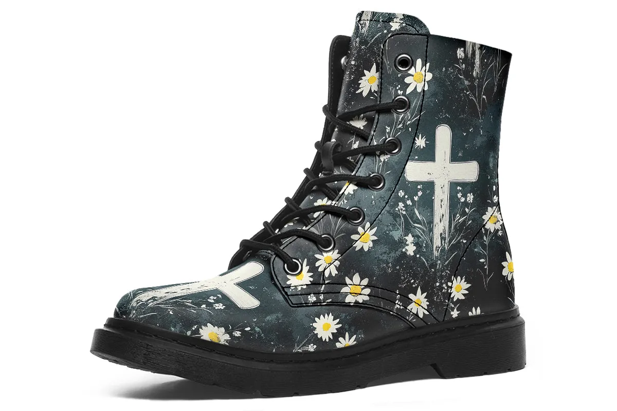 Graveyard Bloom Boots - Vegan Leather Doc-Style Boots with Durable Stitched on Soles