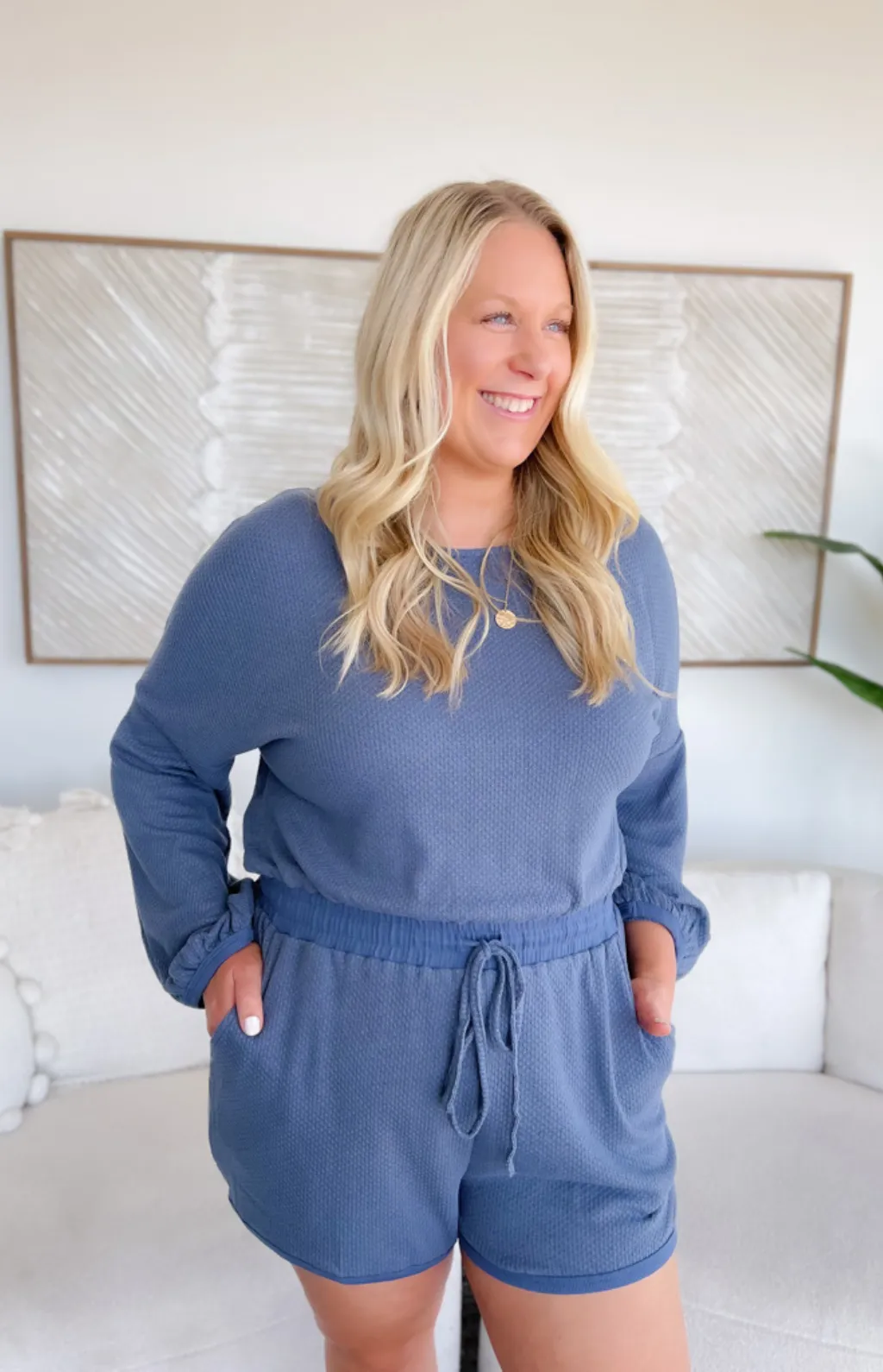 Kimmy Blue Long Sleeve Romper-Curvy