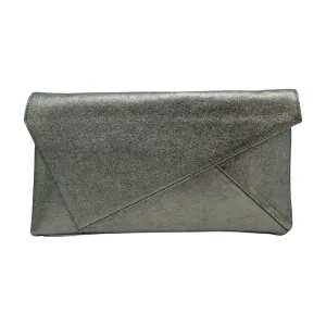 Marian Pewter Leather Envelope  Clutch Bag