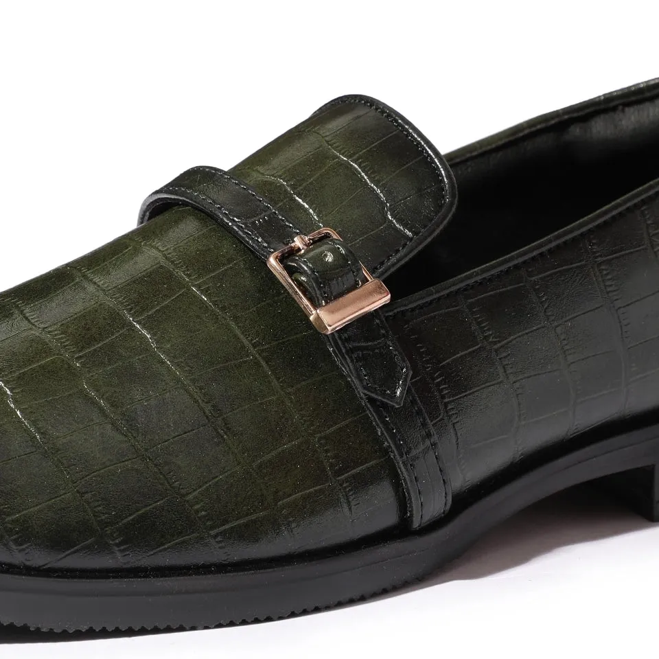 Morris- Green Croco Belt Slipons