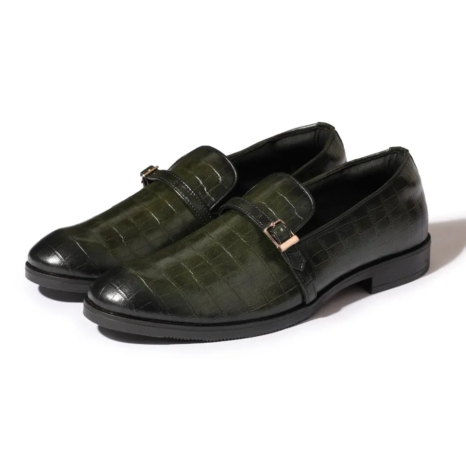 Morris- Green Croco Belt Slipons