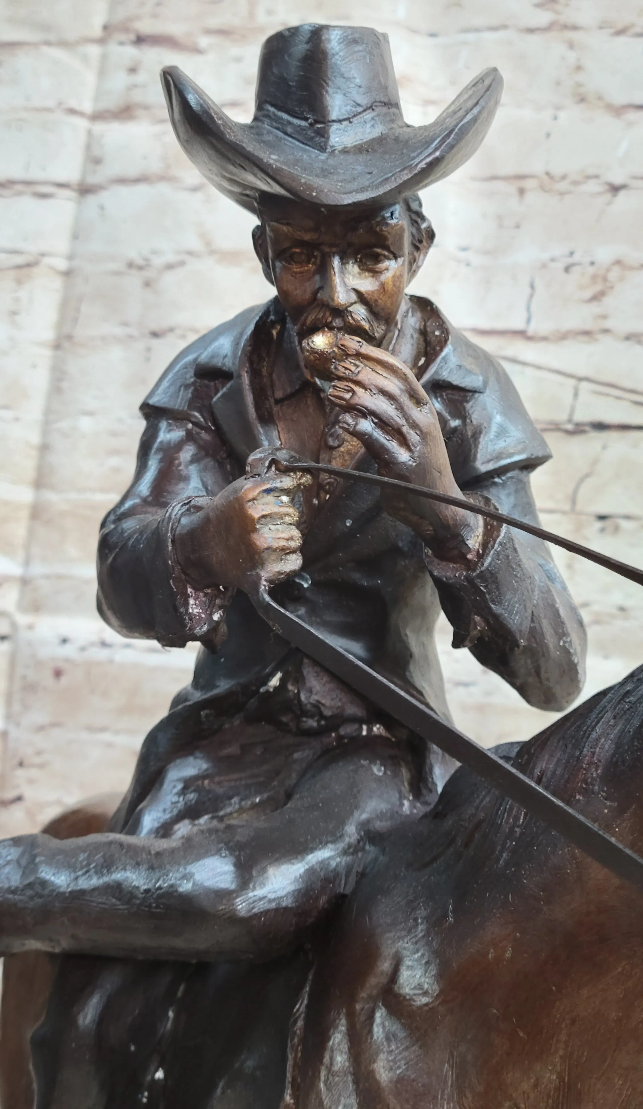 "Breath" Bronze Sculpture of Cowboy Smoking Pipe