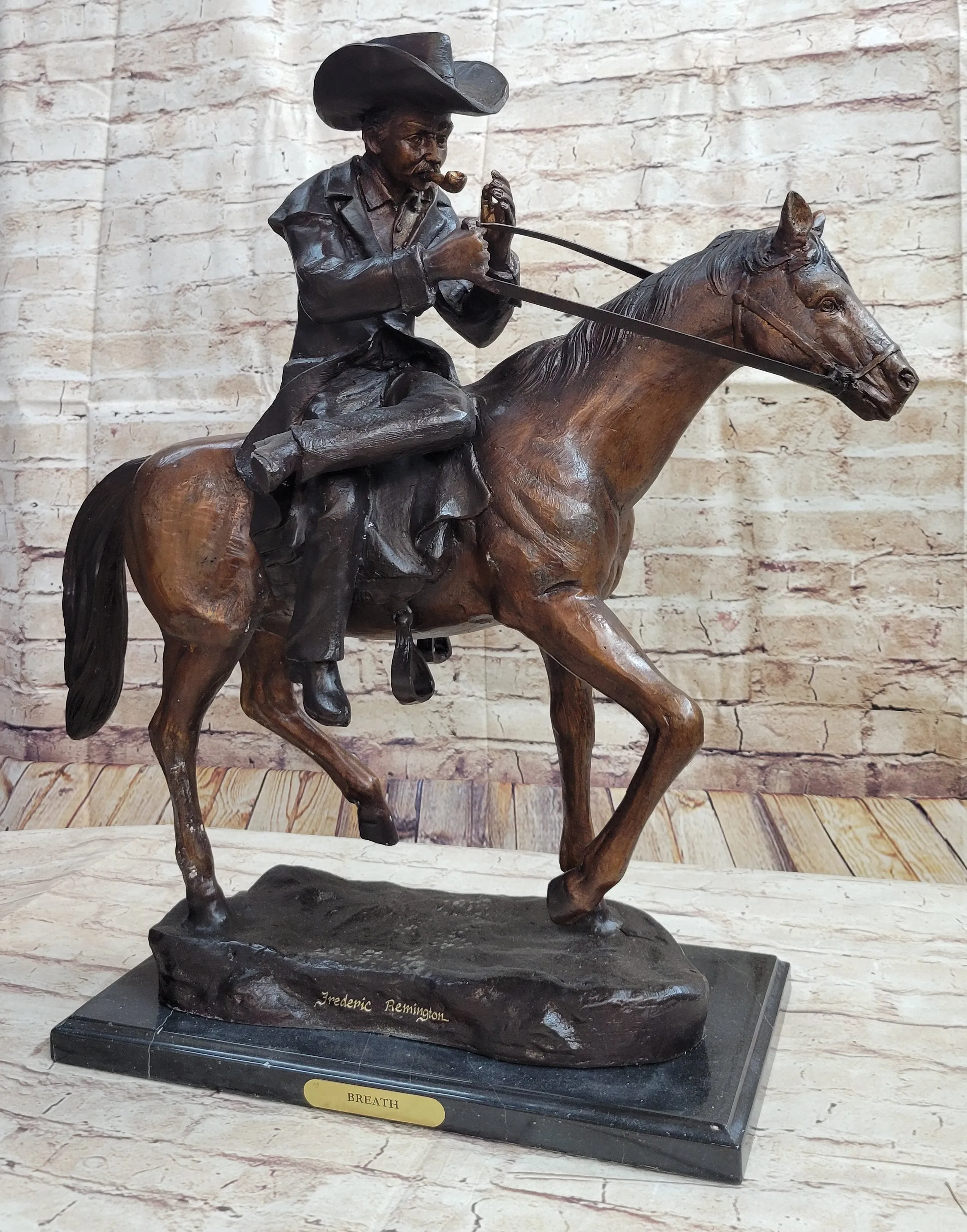 "Breath" Bronze Sculpture of Cowboy Smoking Pipe