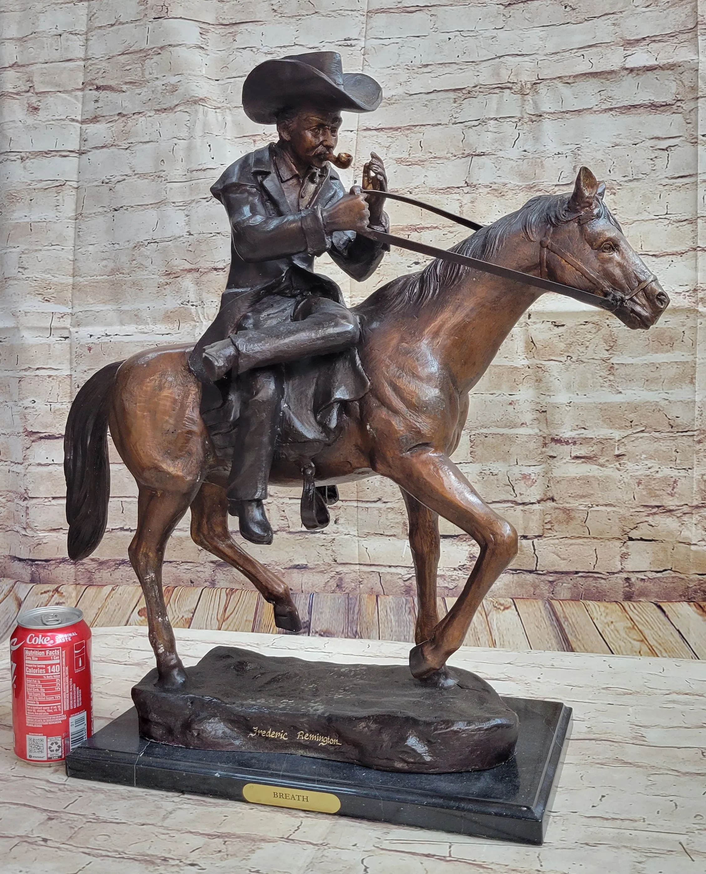 "Breath" Bronze Sculpture of Cowboy Smoking Pipe