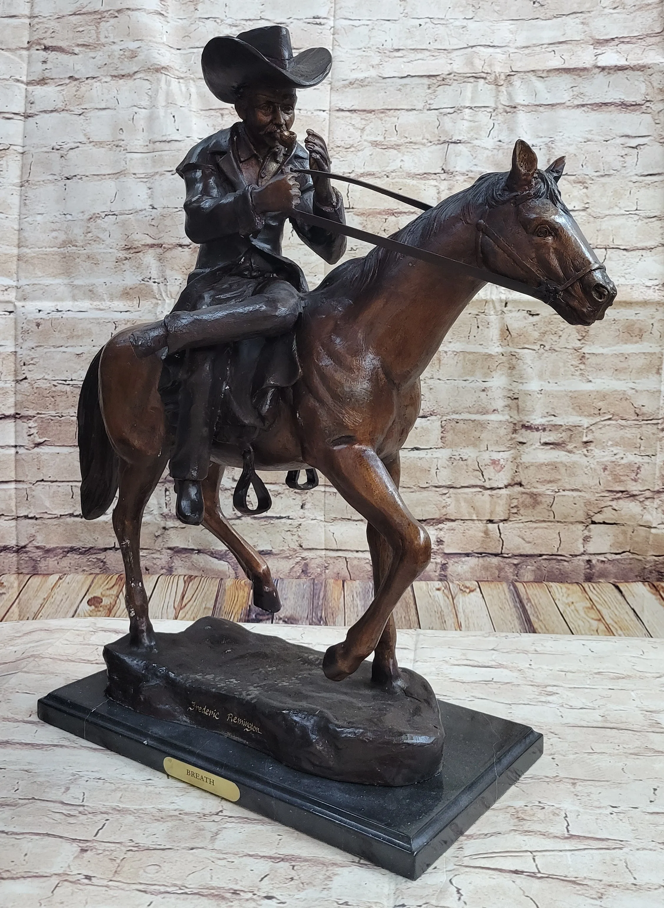 "Breath" Bronze Sculpture of Cowboy Smoking Pipe