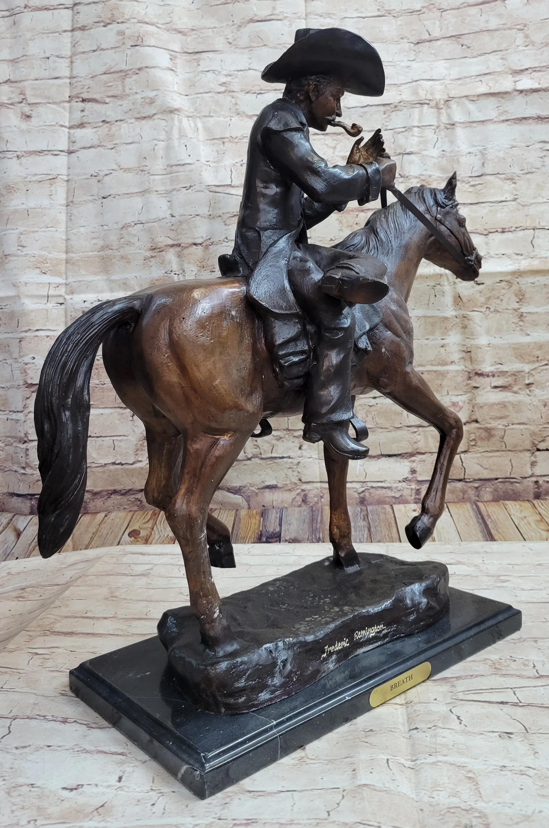 "Breath" Bronze Sculpture of Cowboy Smoking Pipe