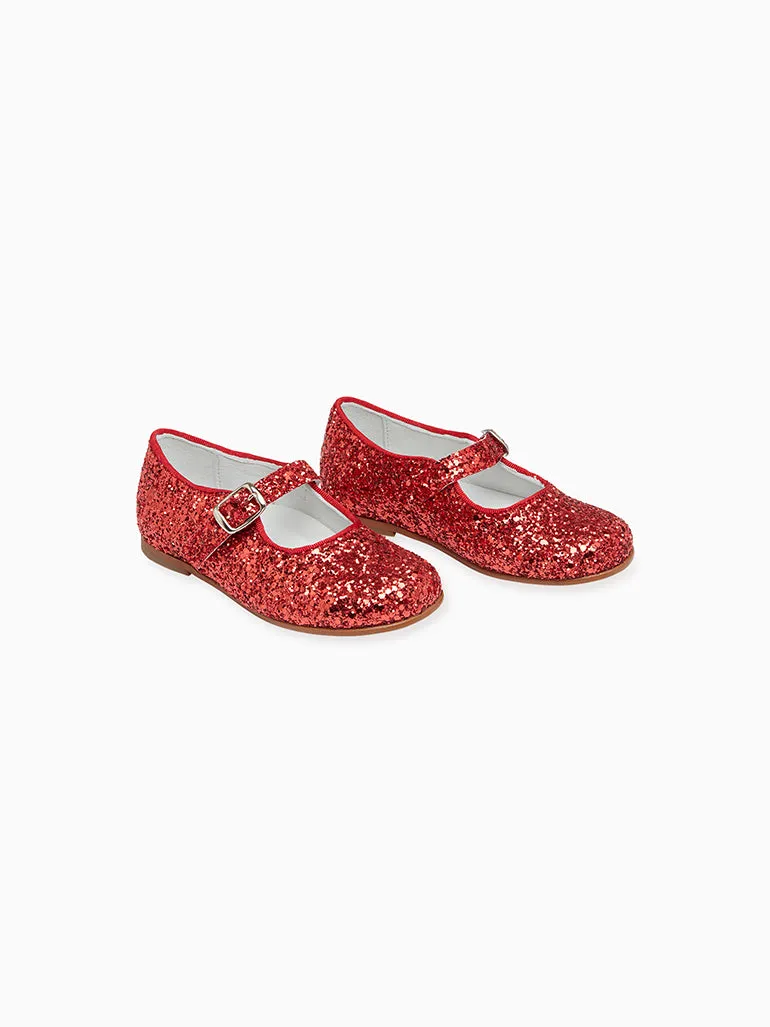 Red Glitter Girl Mary Jane Shoes