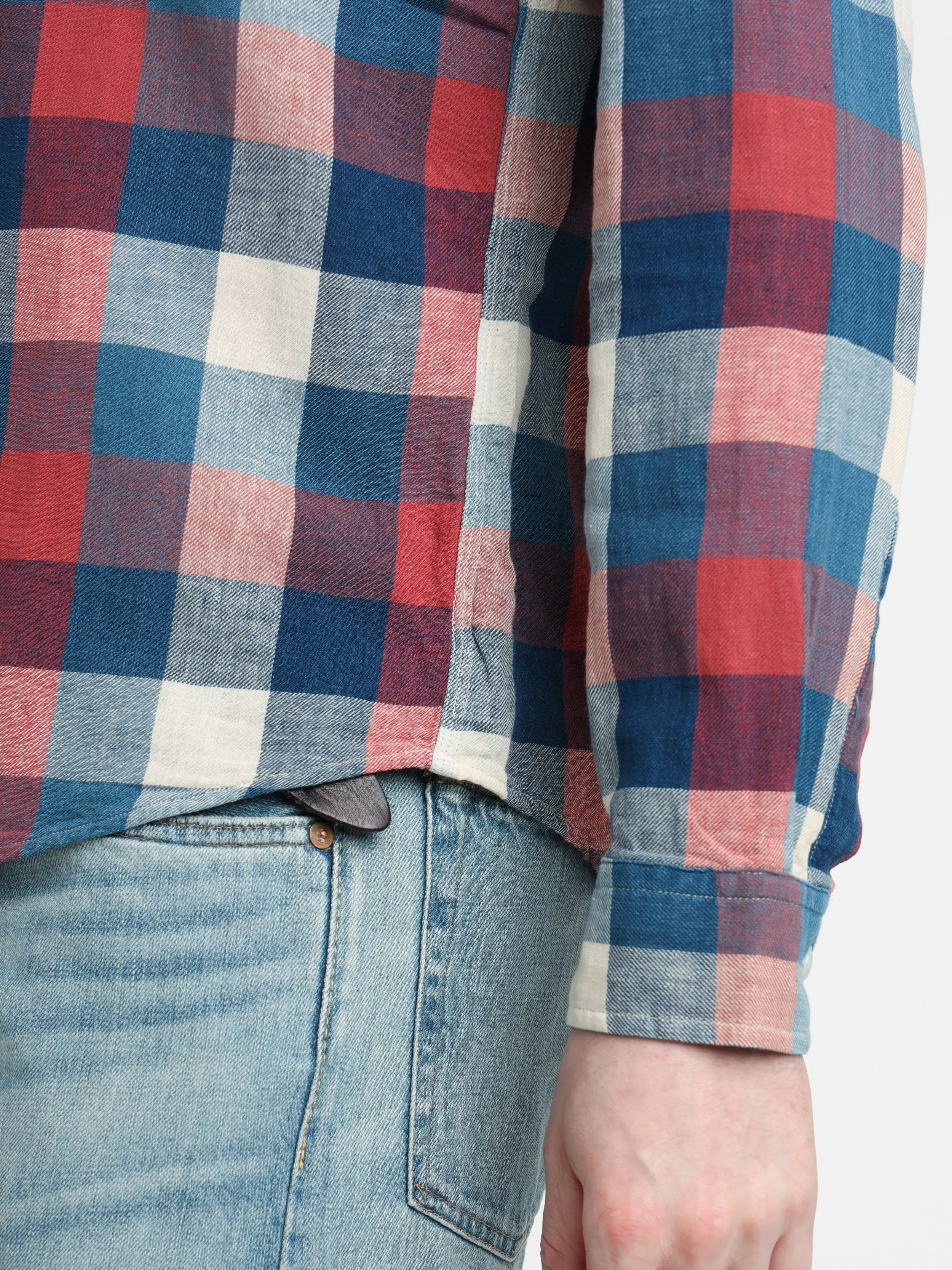 Red/Indigo Plaid Cotton-Linen Workshirt