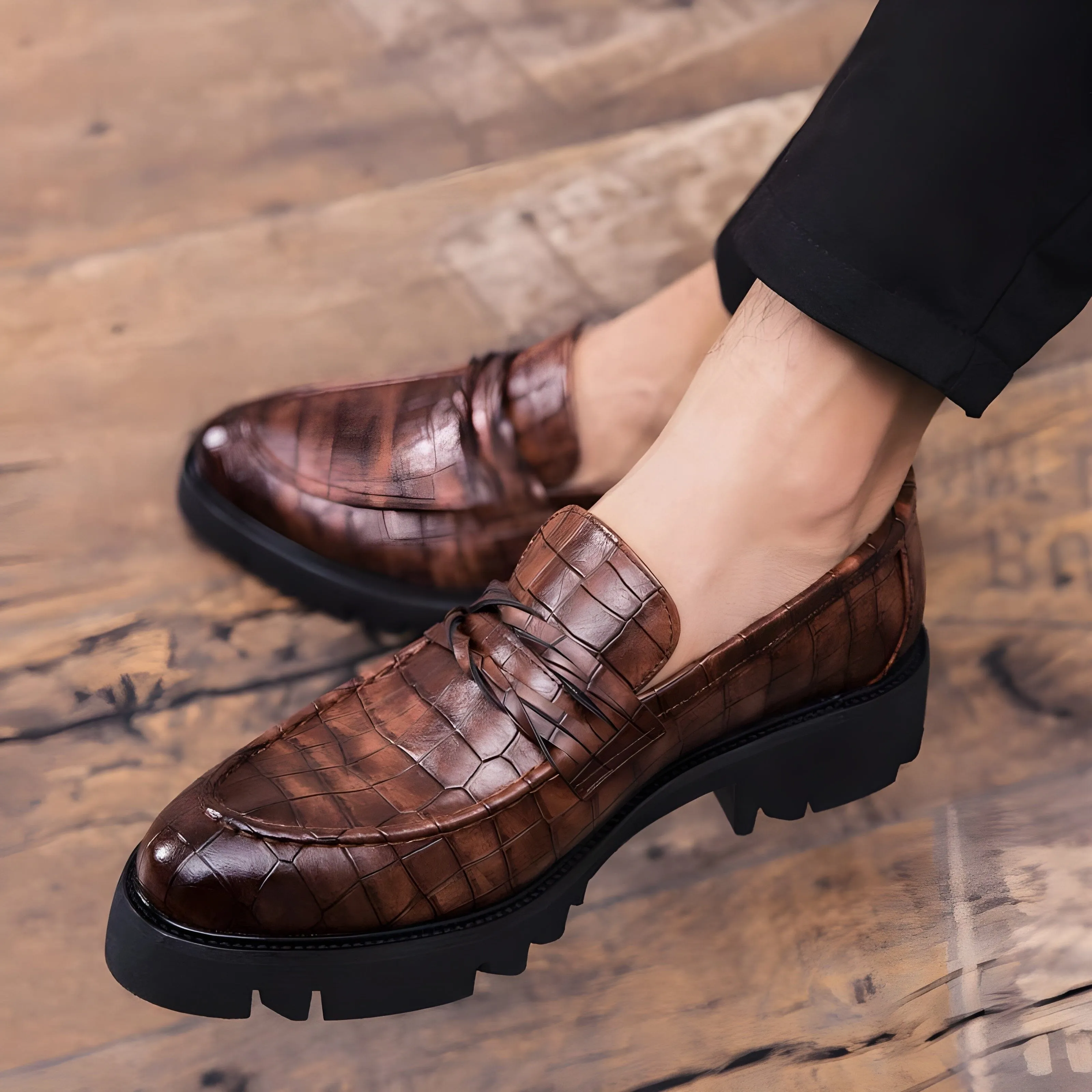 The Knox Faux Croc Leather Dress Shoes - Multiple Colors