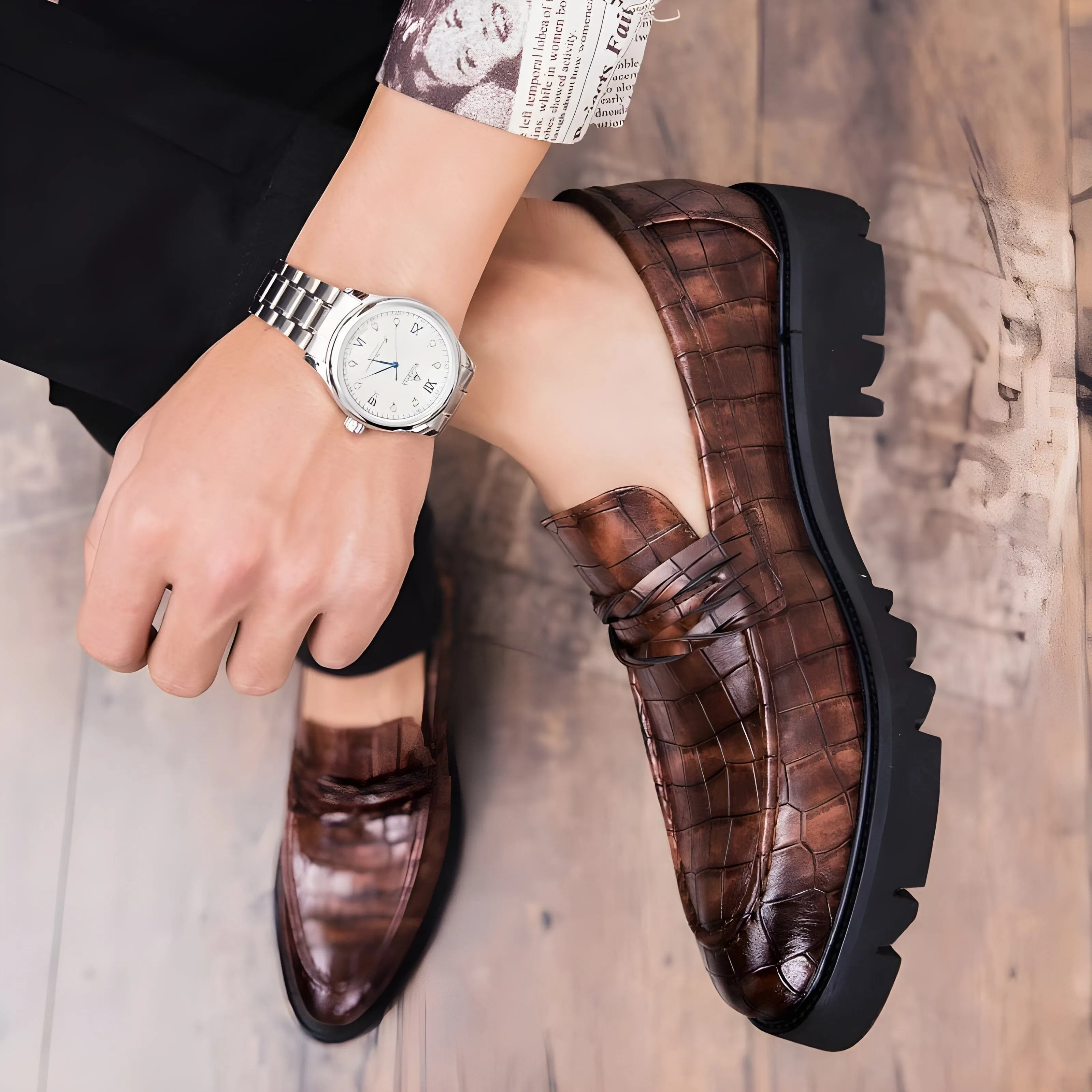 The Knox Faux Croc Leather Dress Shoes - Multiple Colors