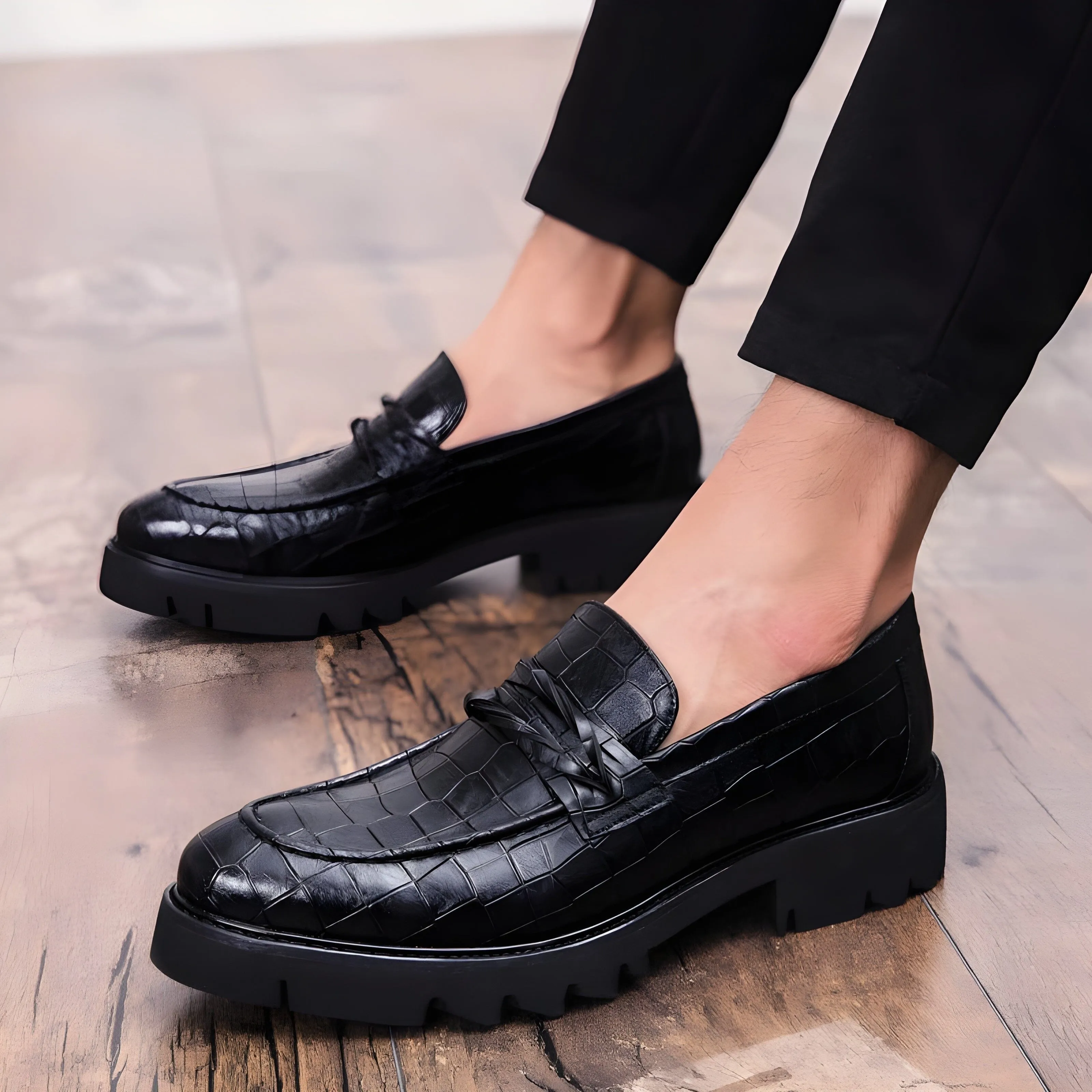 The Knox Faux Croc Leather Dress Shoes - Multiple Colors