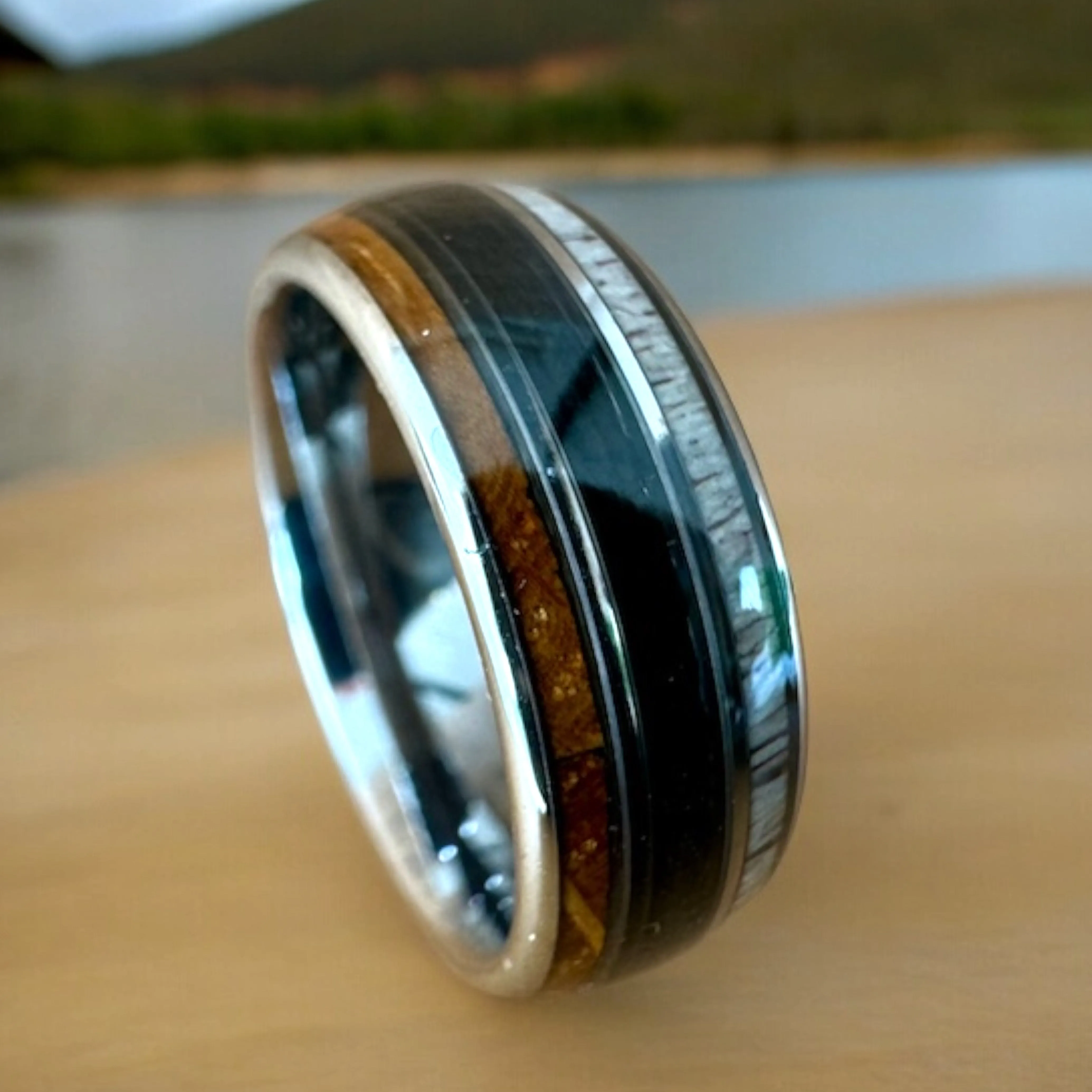 “The Sportsman” ✓Kentucky Bourbon Barrel Ring™✓Fishing Line ✓Antler ✓Tungsten