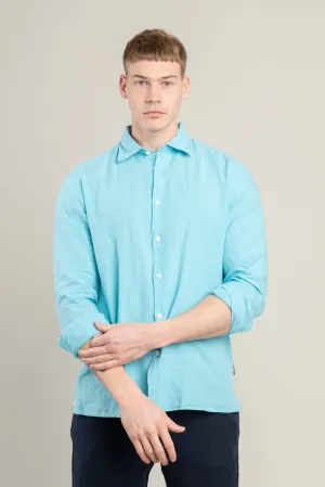 Turquoise Linen Shark Collar Shirt