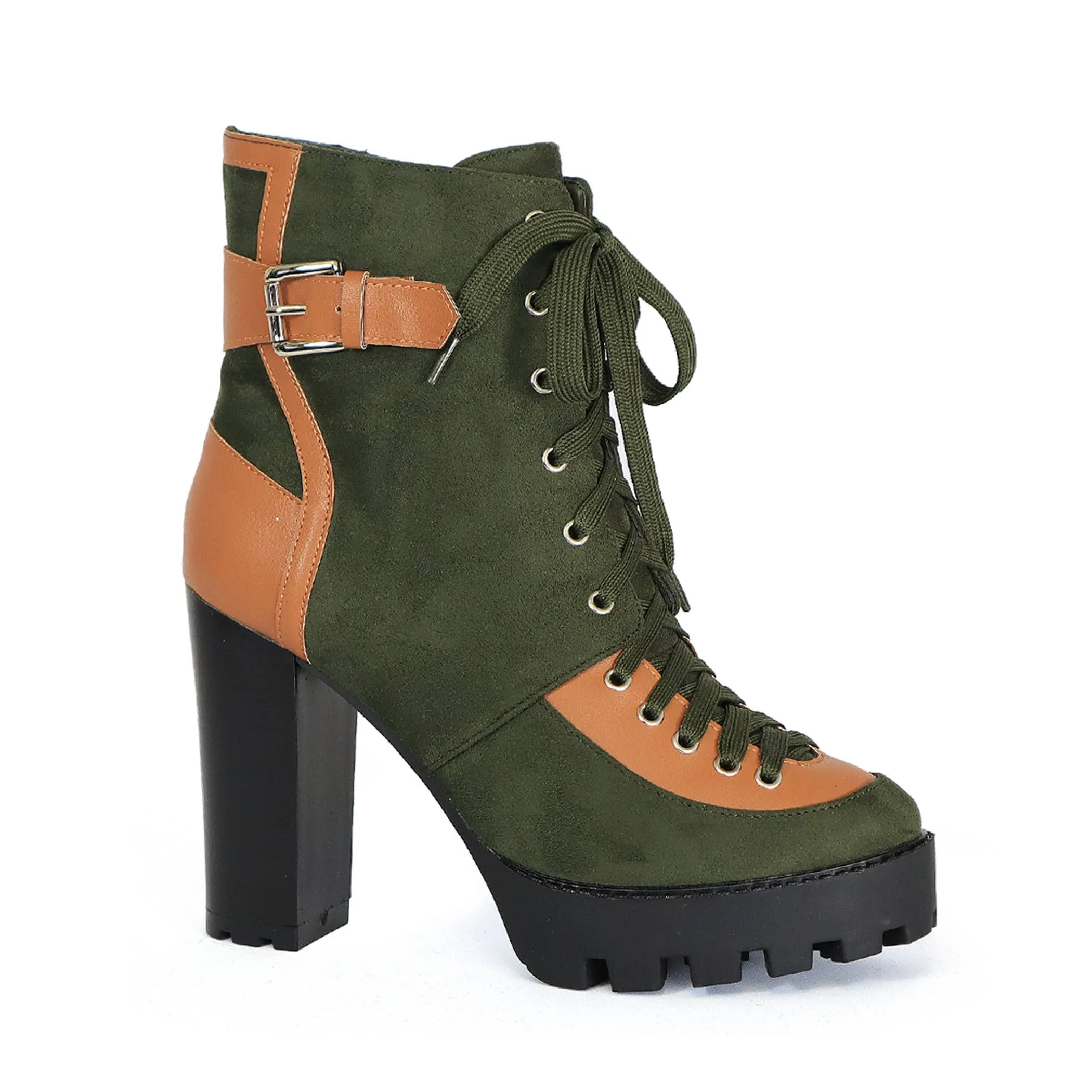 Yoki Womens two tone high lace up hiker booties