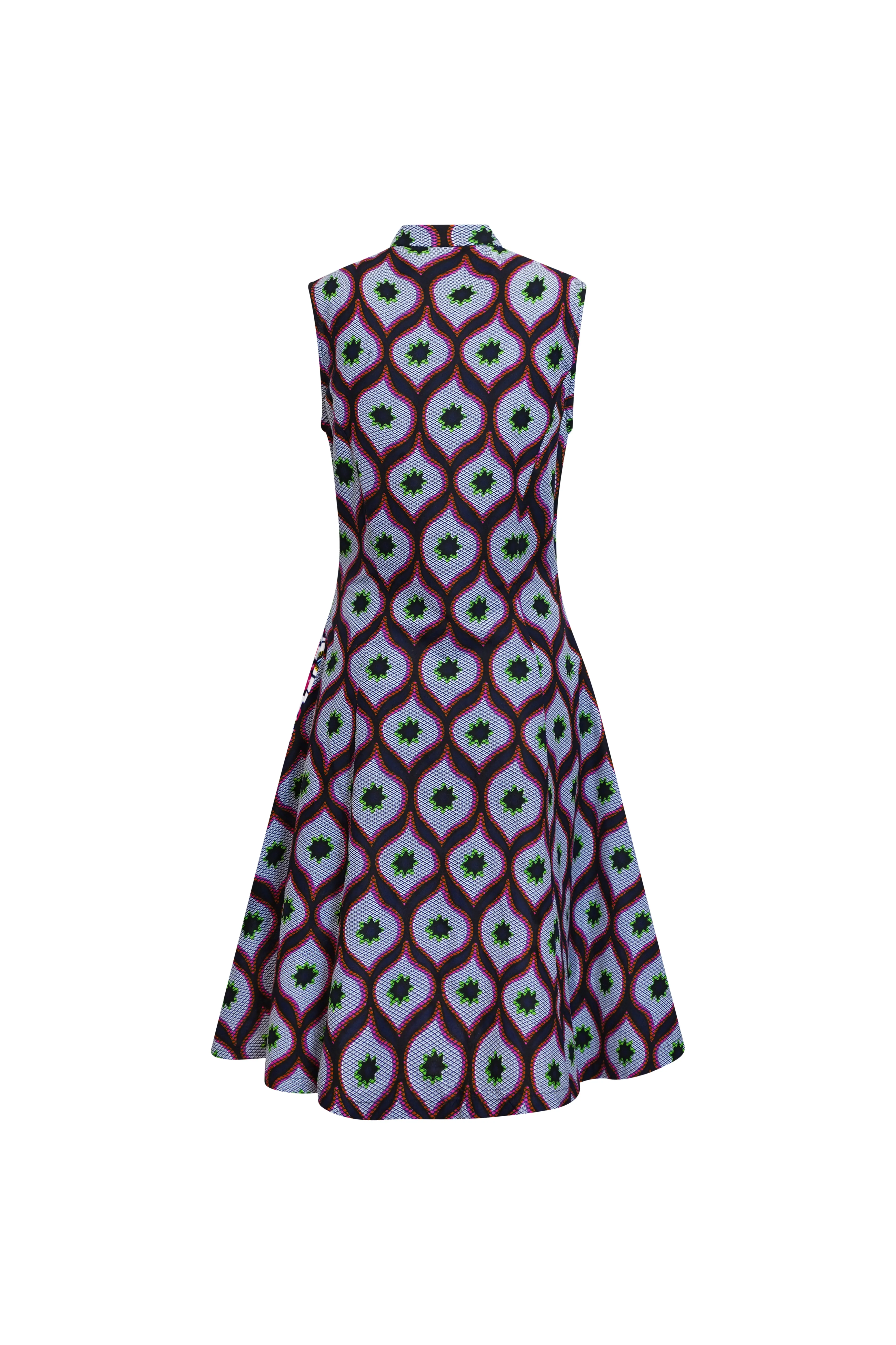 Zorica Dress - Grey White and Pink African Ankara Wax Cotton Print